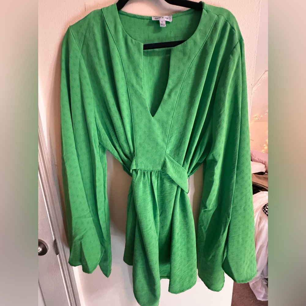 Floral & Ivy Vibrant Green Long Sleeve Blouse